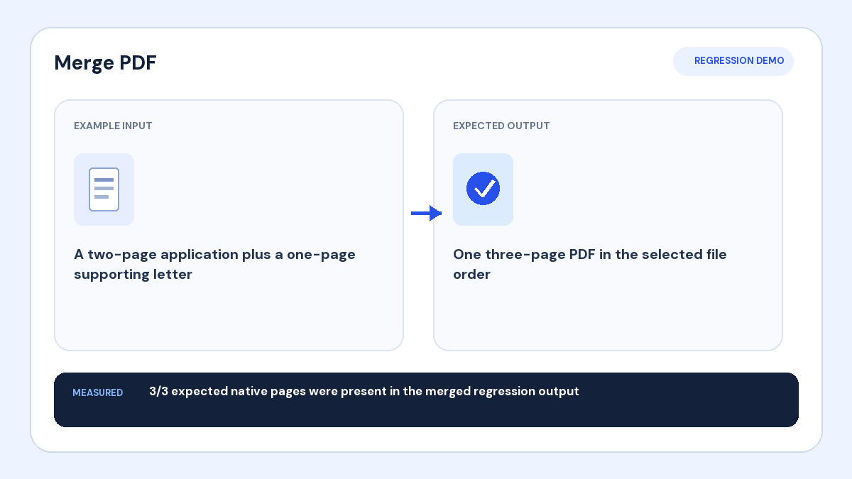The merge workflow keeps source file order visible before export.